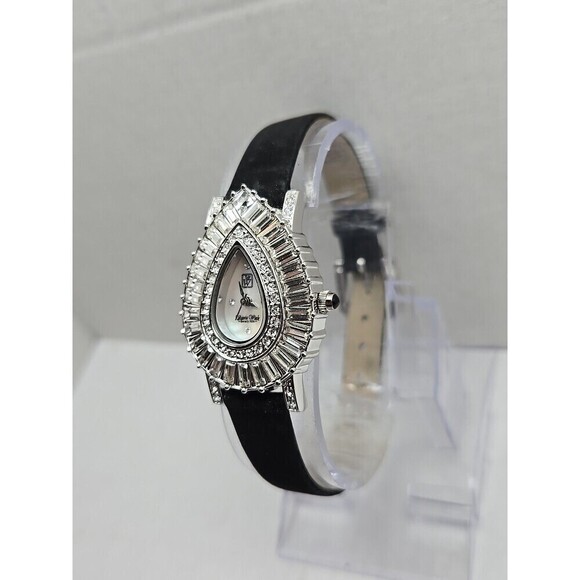Victoria Wieck B6491 Teardrop Crystal MOP Dial Black Leather Watch New Battery main image 9